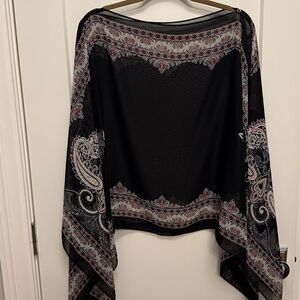 Black Paisley Print Poncho